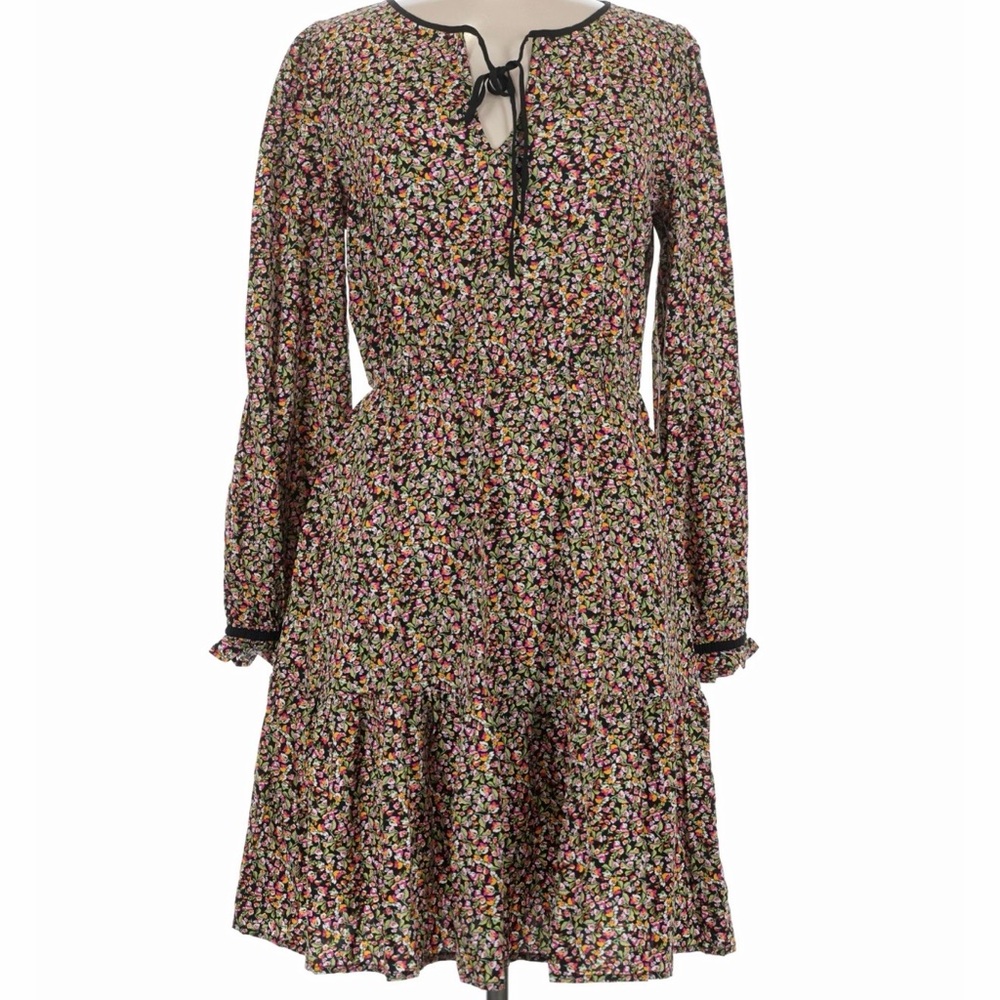 J. Crew Black Floral Long-Sleeve Dress